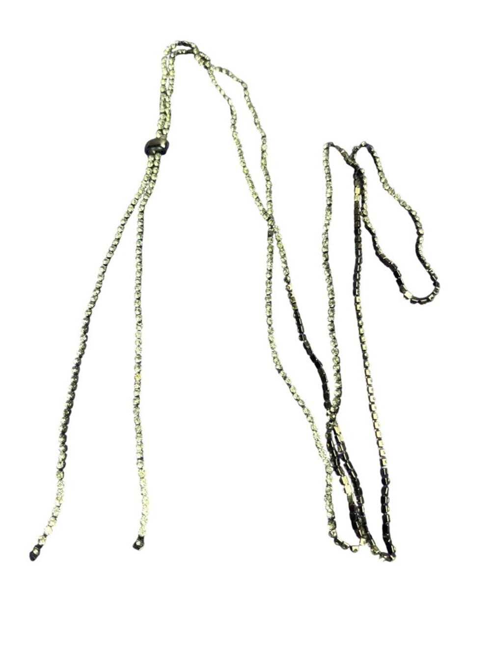 Clear Rhinestone Gunmetal Lariat Necklace 48 inches Long